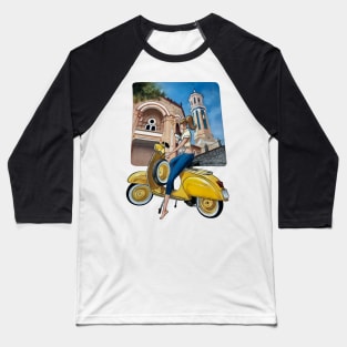 Vespa Girl and Doggy Baseball T-Shirt